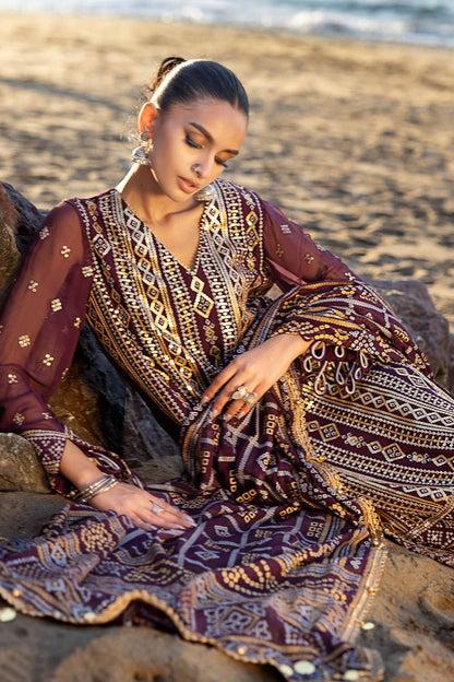 Gul Ahmed | Chunri Lawn 25 | BM-52023 XL Dark Plum Chiffon