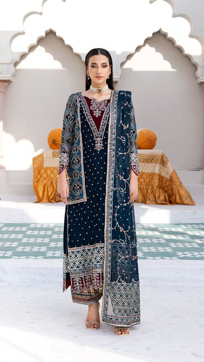 Zebtan | Andaz e Makhmal | ZAM-08 XL Teal Blue Velvet