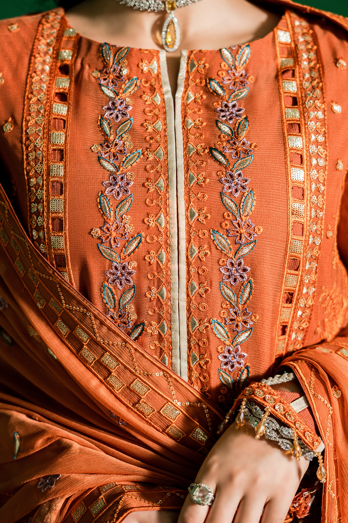 Zebtan | Farmaish Formals | FC-03 L Dull Orange Chiffon