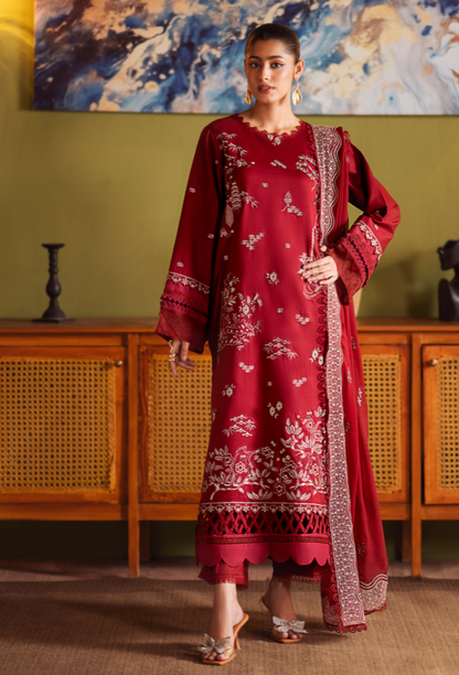 Humdum | Lala Rukh Lawn | Lalarukh - D01 XS Red Lawn