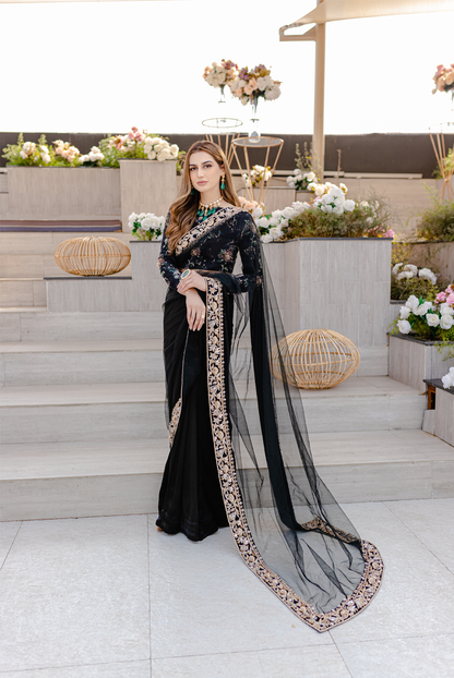 Ayesha and Usman | Celestial Night | Chloe XS Black Organza