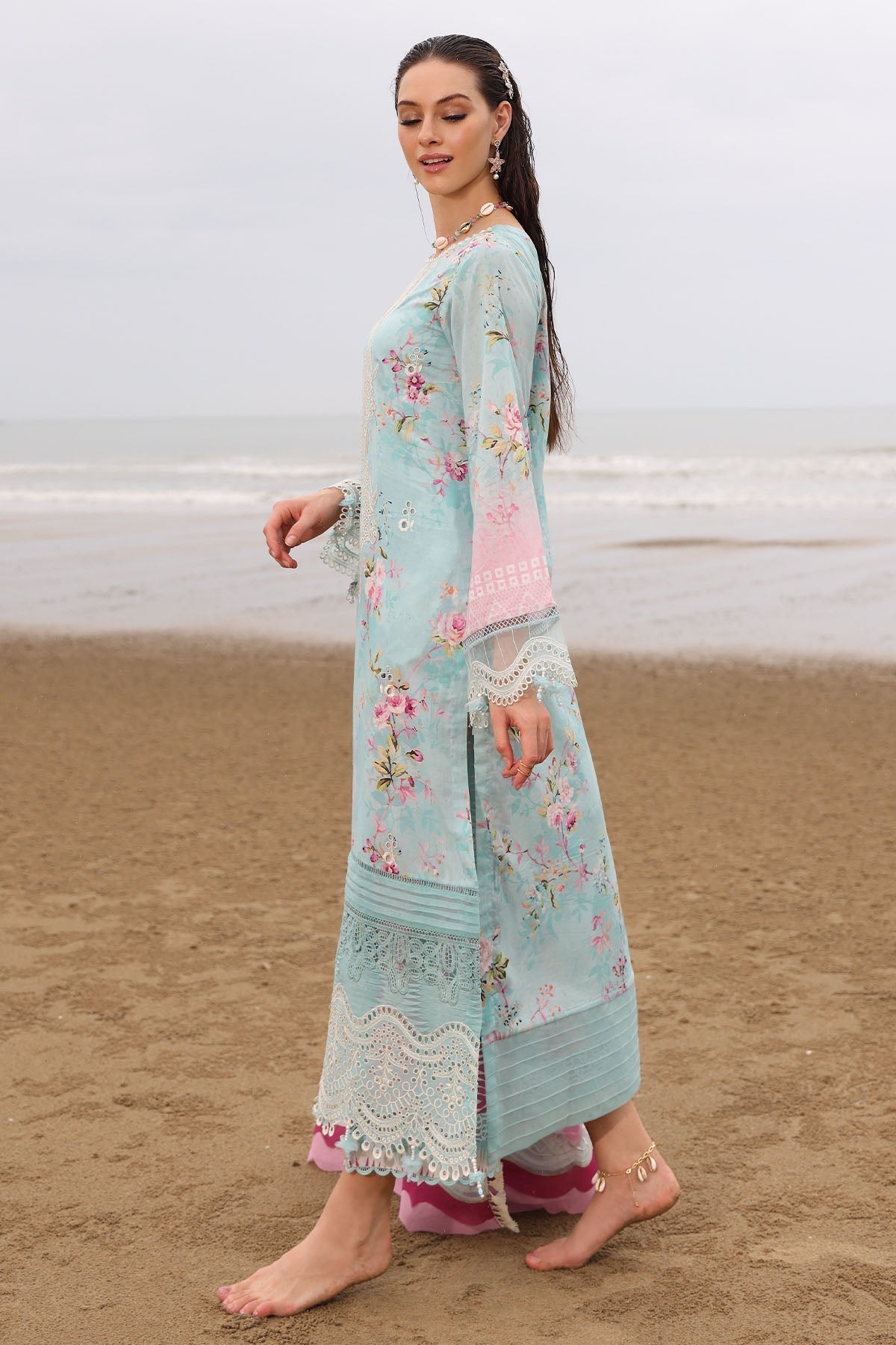 Nureh | Gardenia Embroidered Lawn 25 | NSG-173 Custom Size Light Blue Lawn