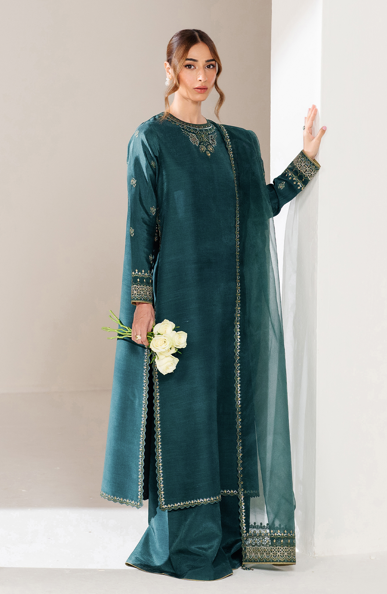 Seran | Eid Luxe Pret 25 | ZEINA L Teal Green Raw Silk