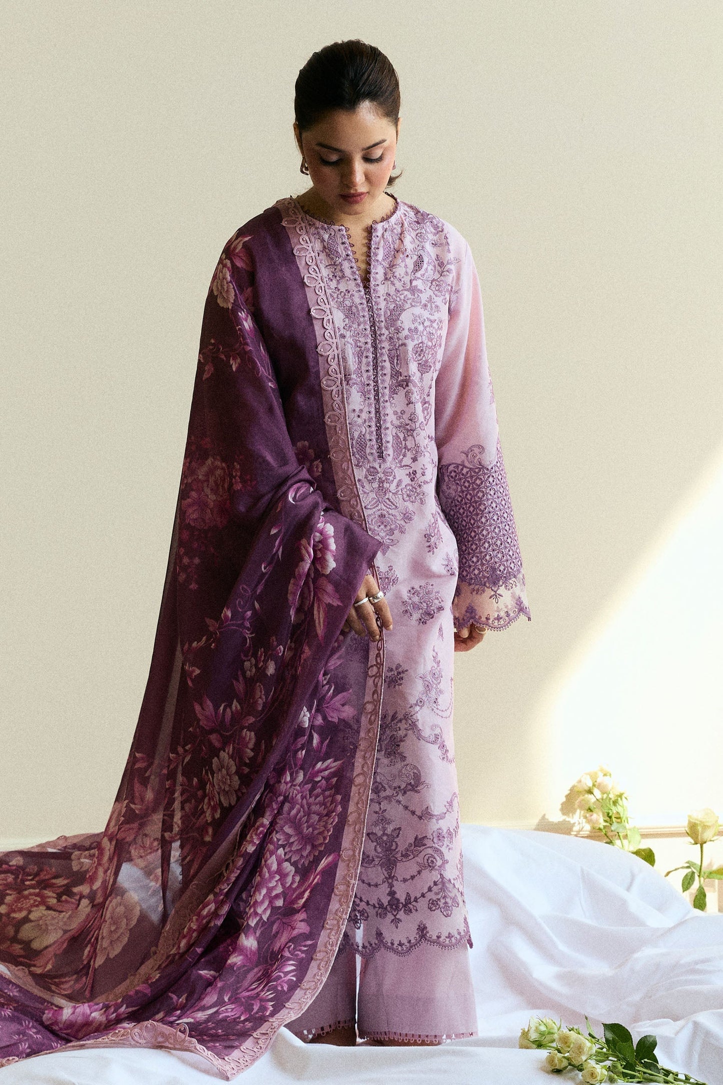 Zara Shahjahan | Coco Eid Edit |Quince-D5 L Lilac Gray Lawn