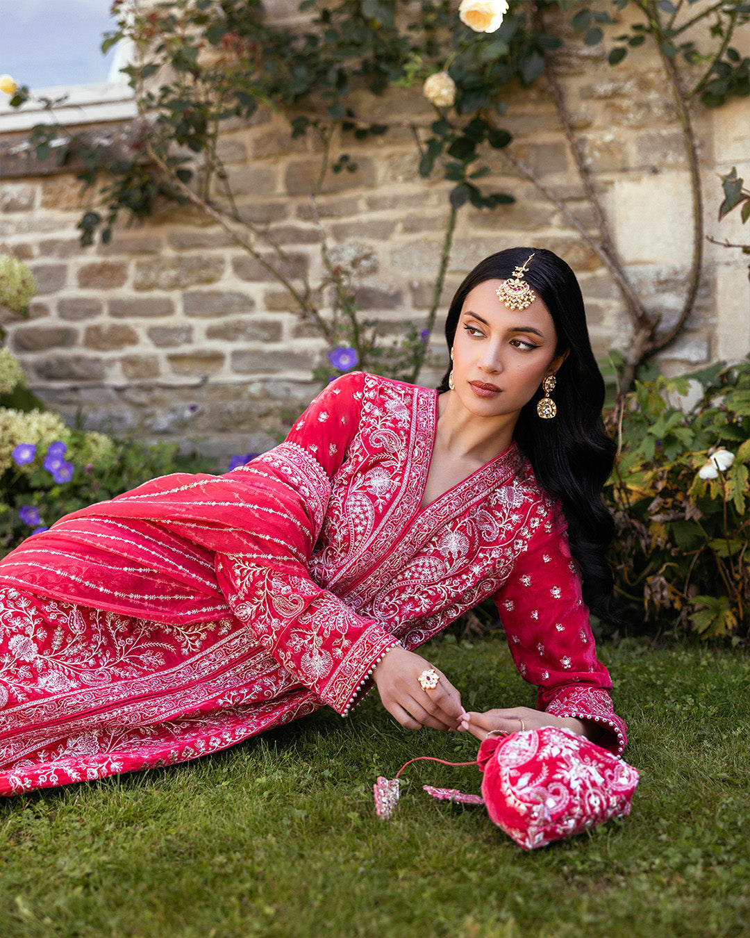 Faiza Saqlain | Adeen Formals | Alannah XL Coral Red Embroidered Velvet