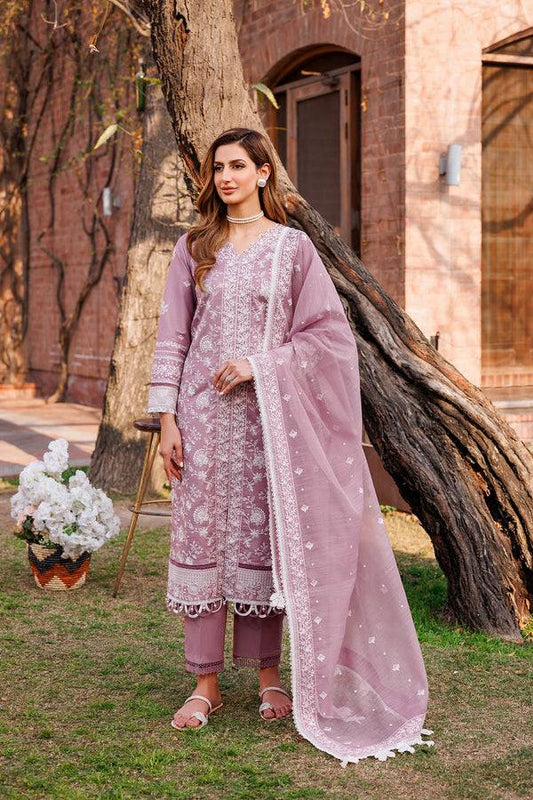 Farasha | Dastoor Embroidered Lawn SS24 | DAINTY LILAC - Pakistani Designer Dress - by Farasha | Type: Luxury - 100% Original at Saira Sultan