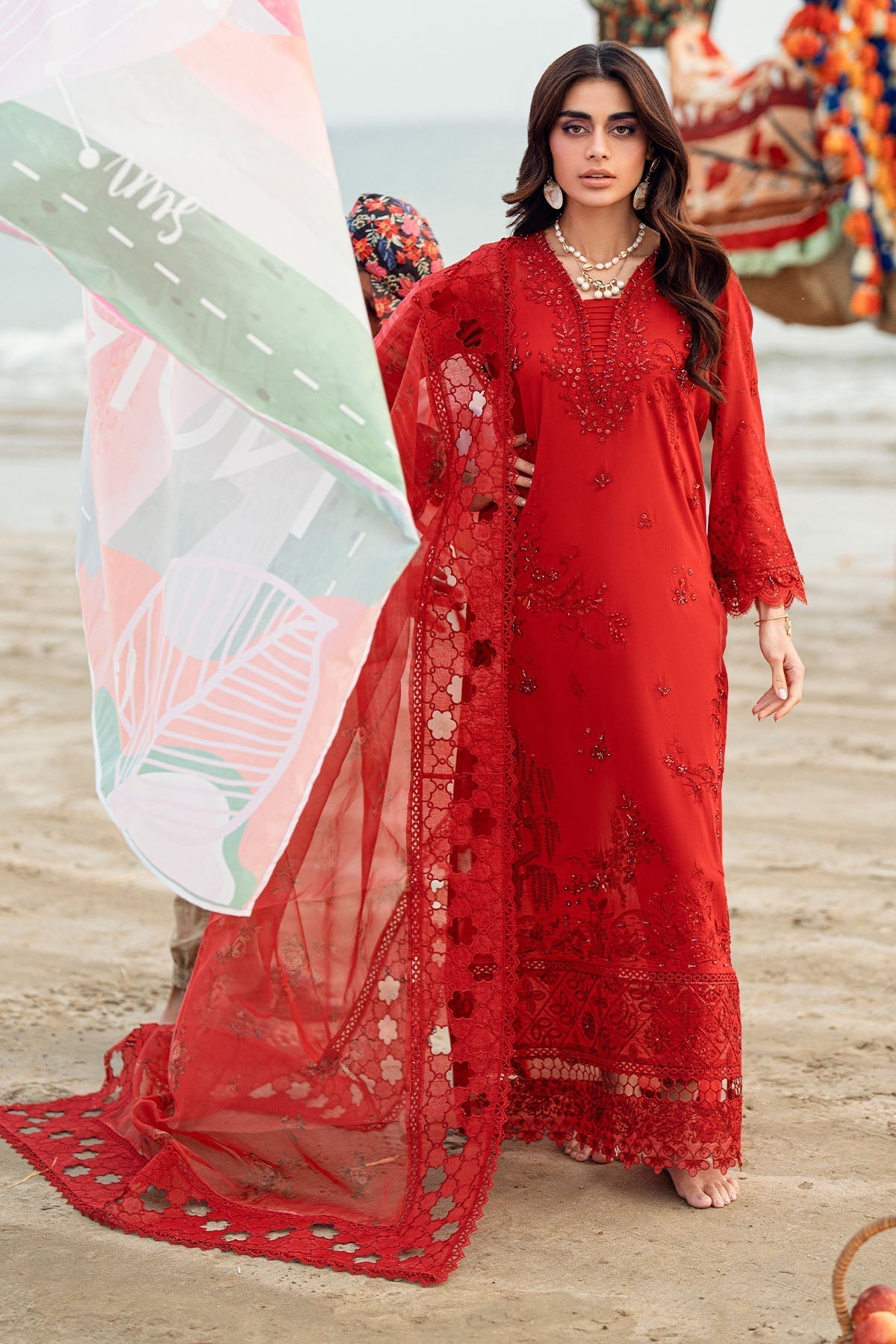Nureh | Khuwab Luxury Lawn | NE-147 XS Red Lawn