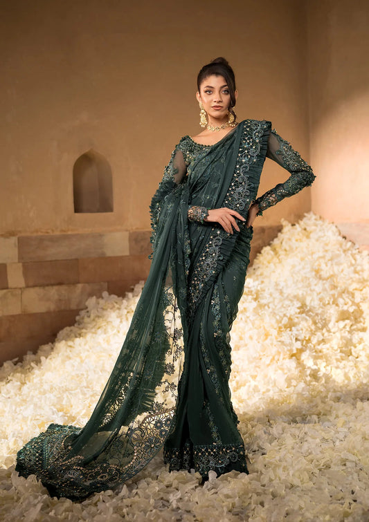 Elaf Premium | Formal Handwork Collection | EFH-01 JAHAN ARA XS Bottle Green Chiffon