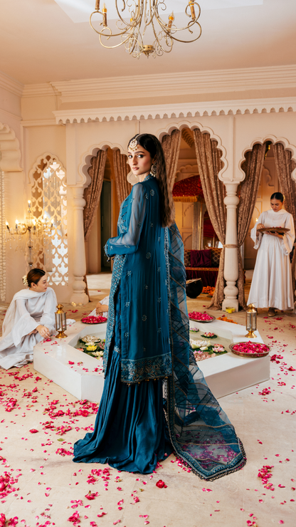 Zebtan | Zircon Wedding Formals | ZARTASHA ZQ-03 S Teal Blue Chiffon