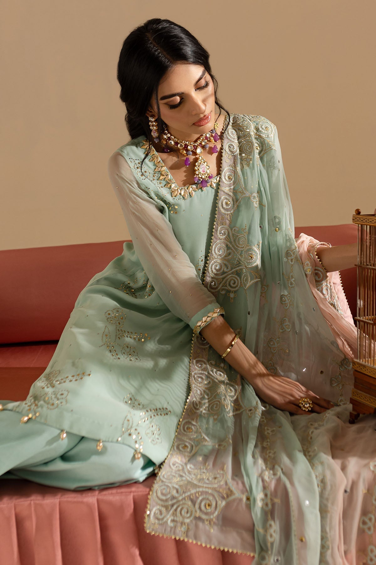 Nureh | Mukeshkari Formals | MK-11 Custom Size Ice Blue Chiffon