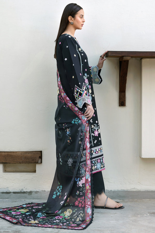 Farasha | Summer Weaves Embroidered Lawn | Ember Shadow XL Black Lawn