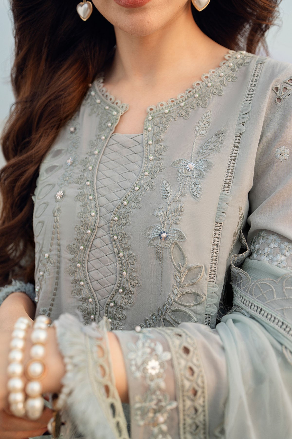 Nureh | Khuwab Luxury Lawn | NE-145 Custom Size Pastel Gray Lawn