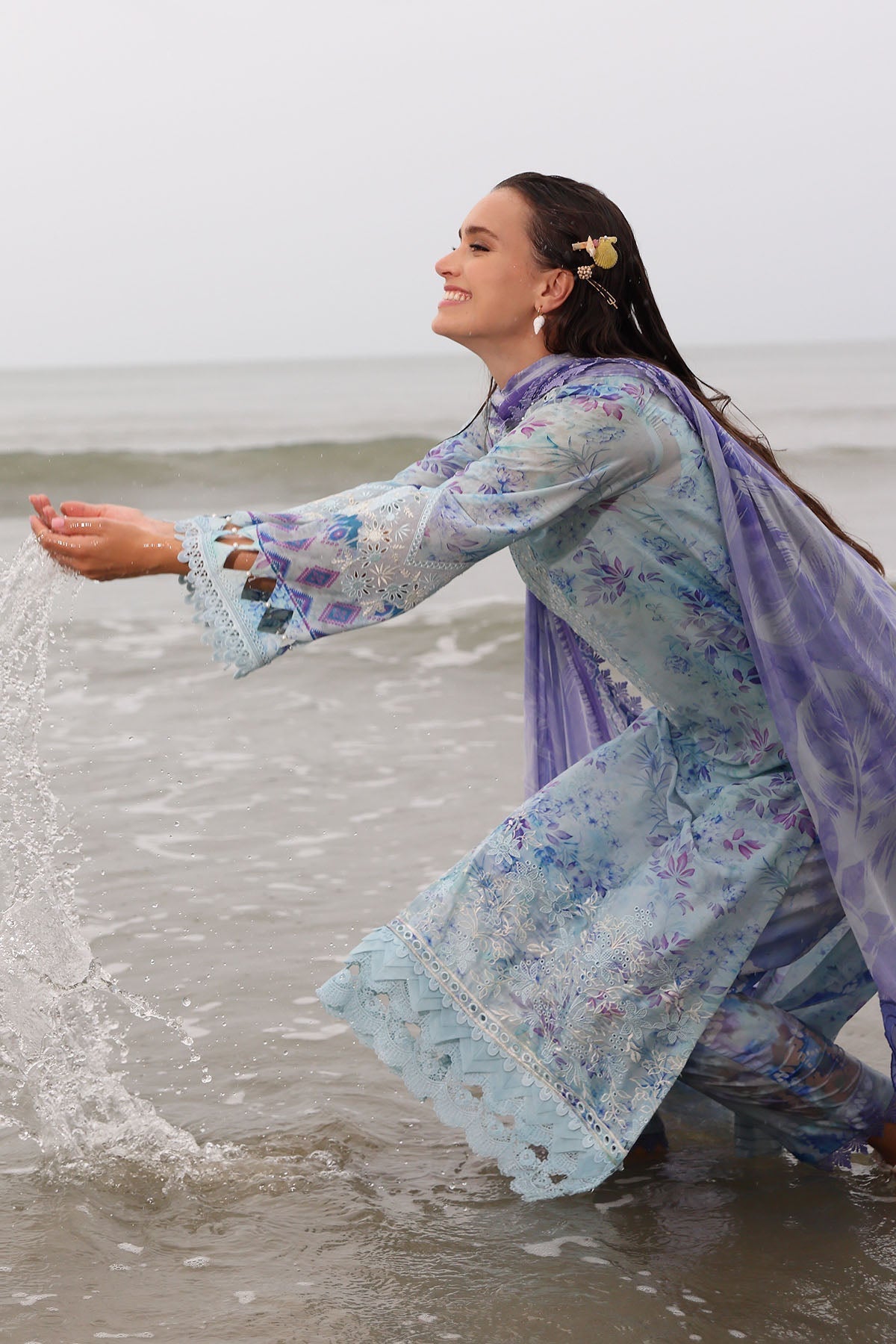 Nureh | Gardenia Embroidered Lawn 25 | NSG-176 Custom Size Light Blue Lawn
