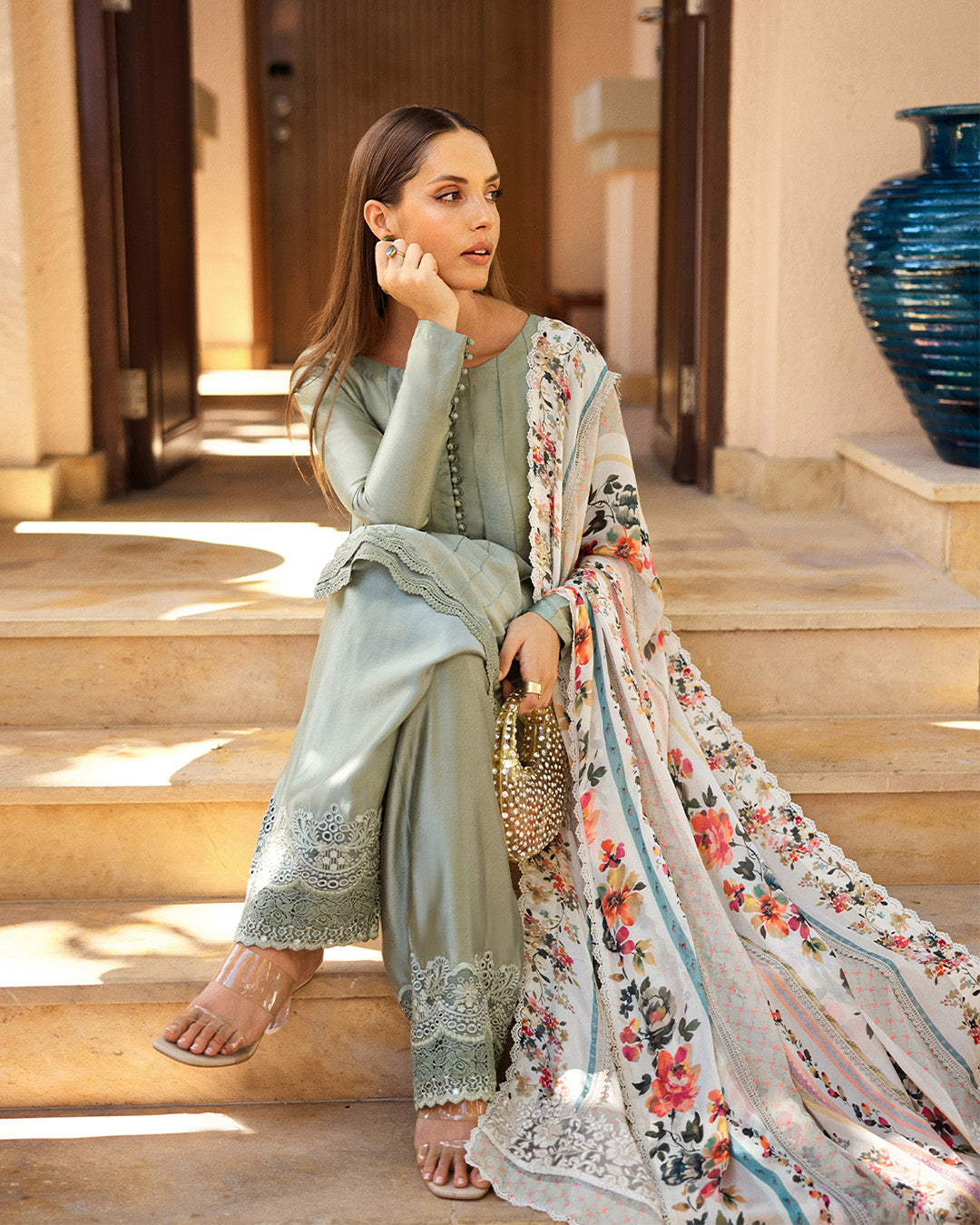 Faiza Saqlain | Carmela Luxury Pret | Arnett M Sage Oak Silk