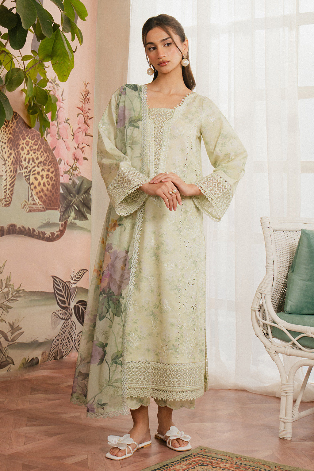 Ayzel | Armelia Printed Lawn 25 | Mirelia XS Mint Green Lawn