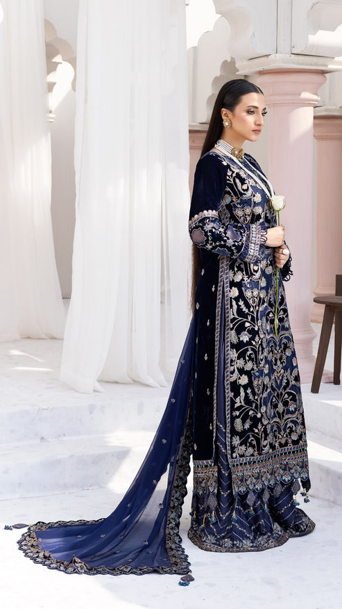 Zebtan | Andaz e Makhmal | ZAM-01 S Deep Blue Organza