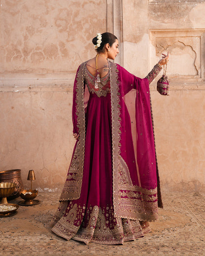 Faiza Saqlain | Zimmal Formals | Cassia S Korean Raw Silk Magenta