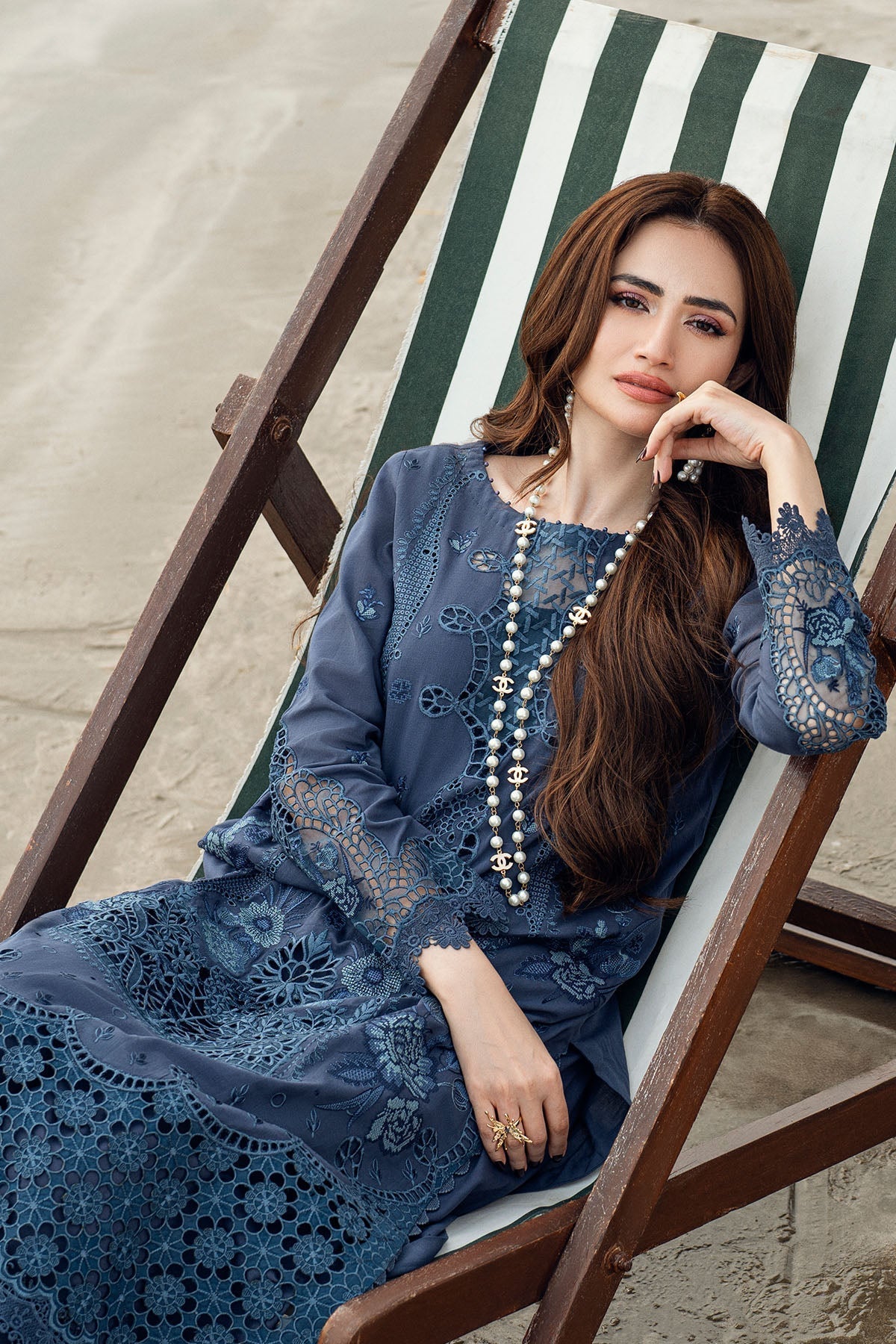 Nureh | Khuwab Luxury Lawn | NE-146 Custom Size Blue Gray Lawn