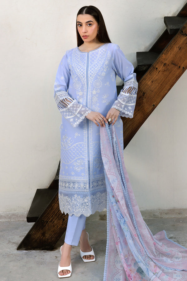 Farasha | Summer Weaves Embroidered Lawn | Serene Blue XL Pale Aqua Lawn