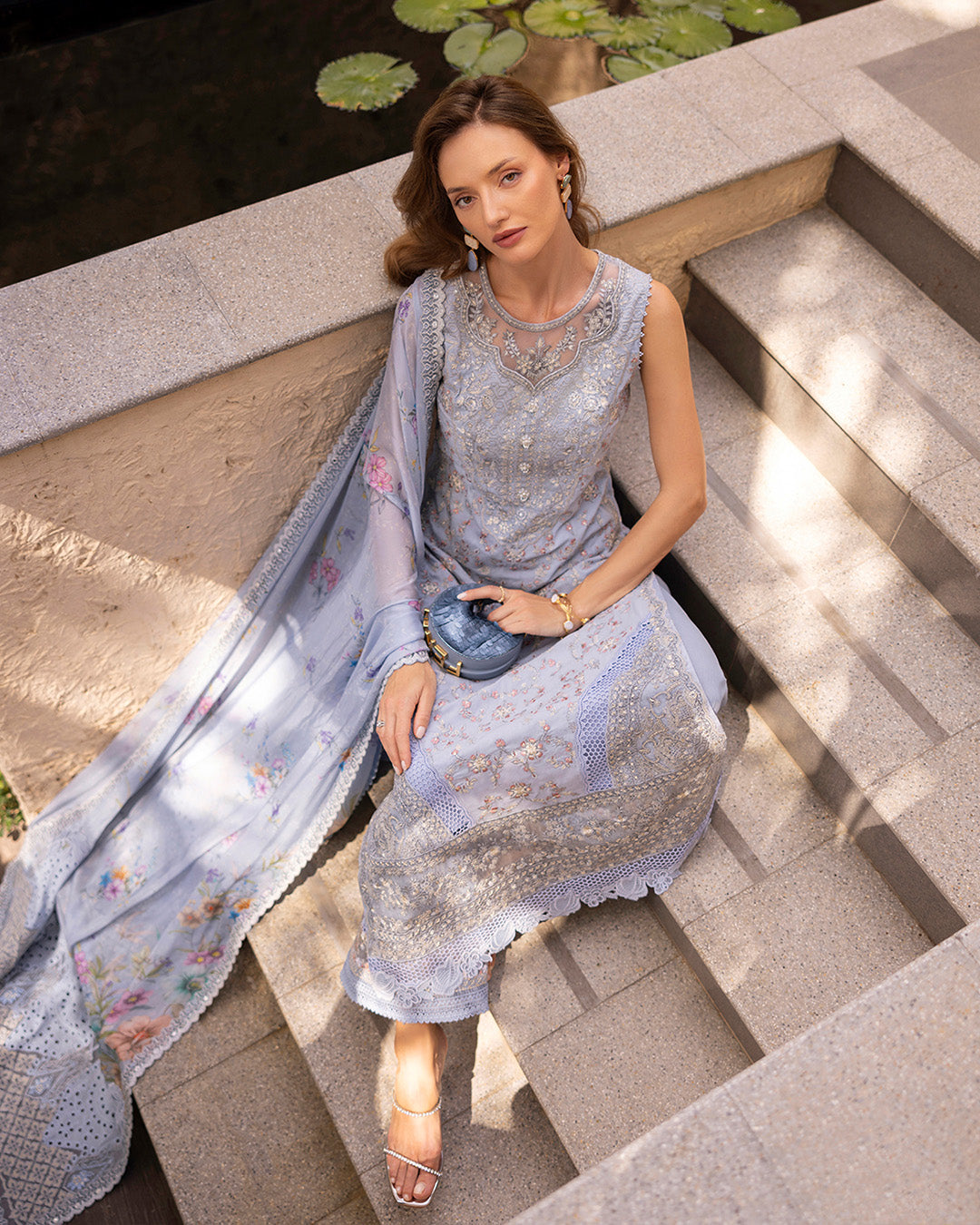Faiza Saqlain | Zinnia Lawn 25 | Liana M LIight blue Grey Lawn