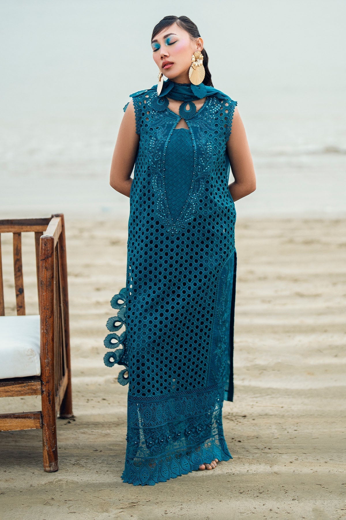 Nureh | Khuwab Luxury Lawn | NE-148 L Teal Blue Lawn