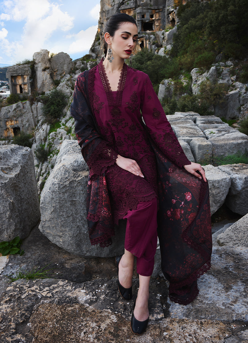 Image | Lawnkari 25 | Delara XS Wine Berry Cotton Lawn