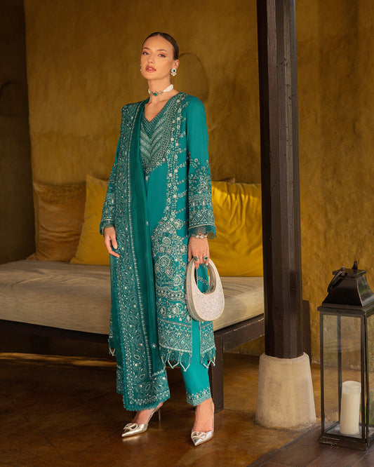 Faiza Saqlain | Zinnia Lawn 25 | Calla XS Emerald Green Lawn