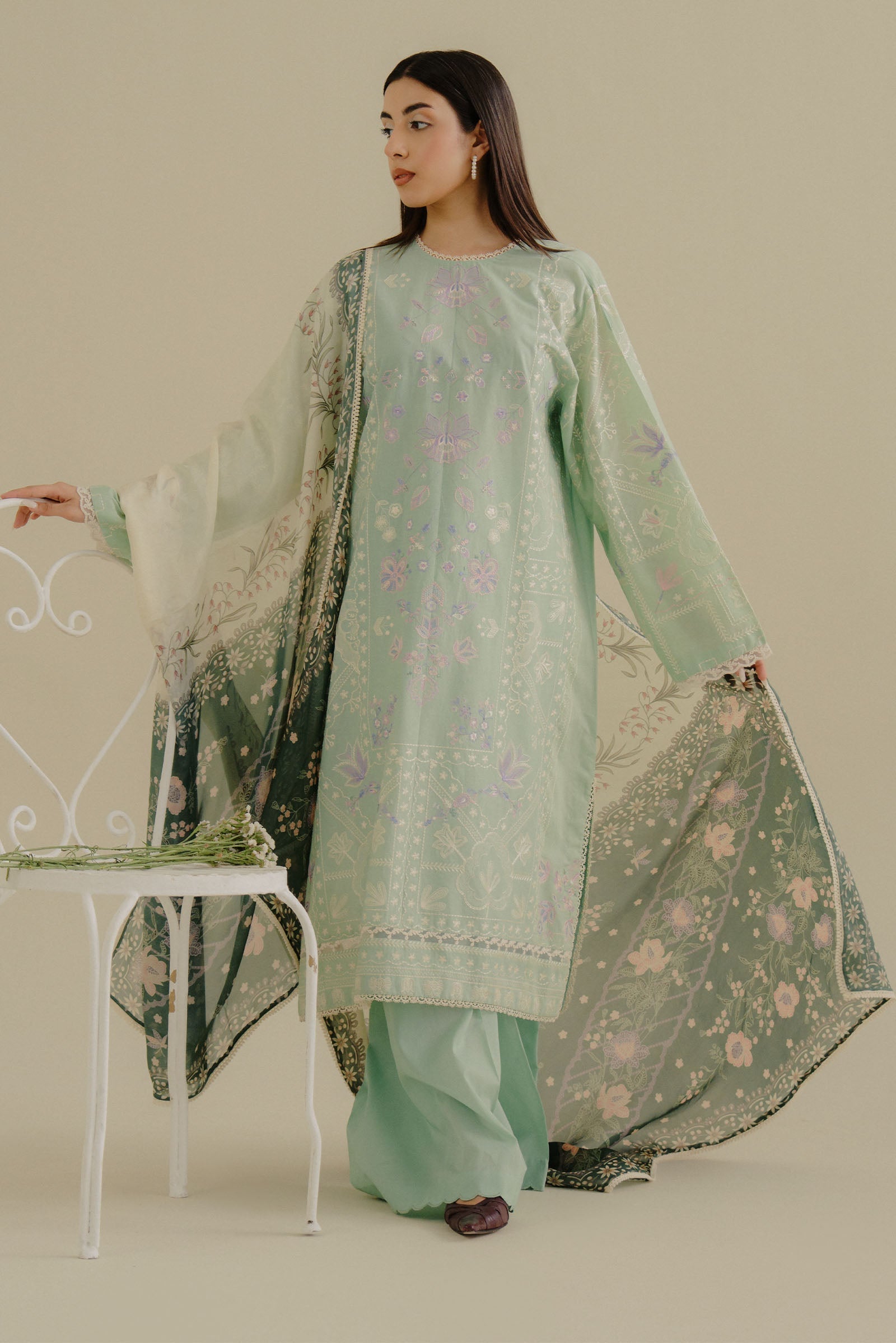 Zara Shahjahan | Coco Lawn 25 | Nyssa-10A XL Pastel Mint Lawn