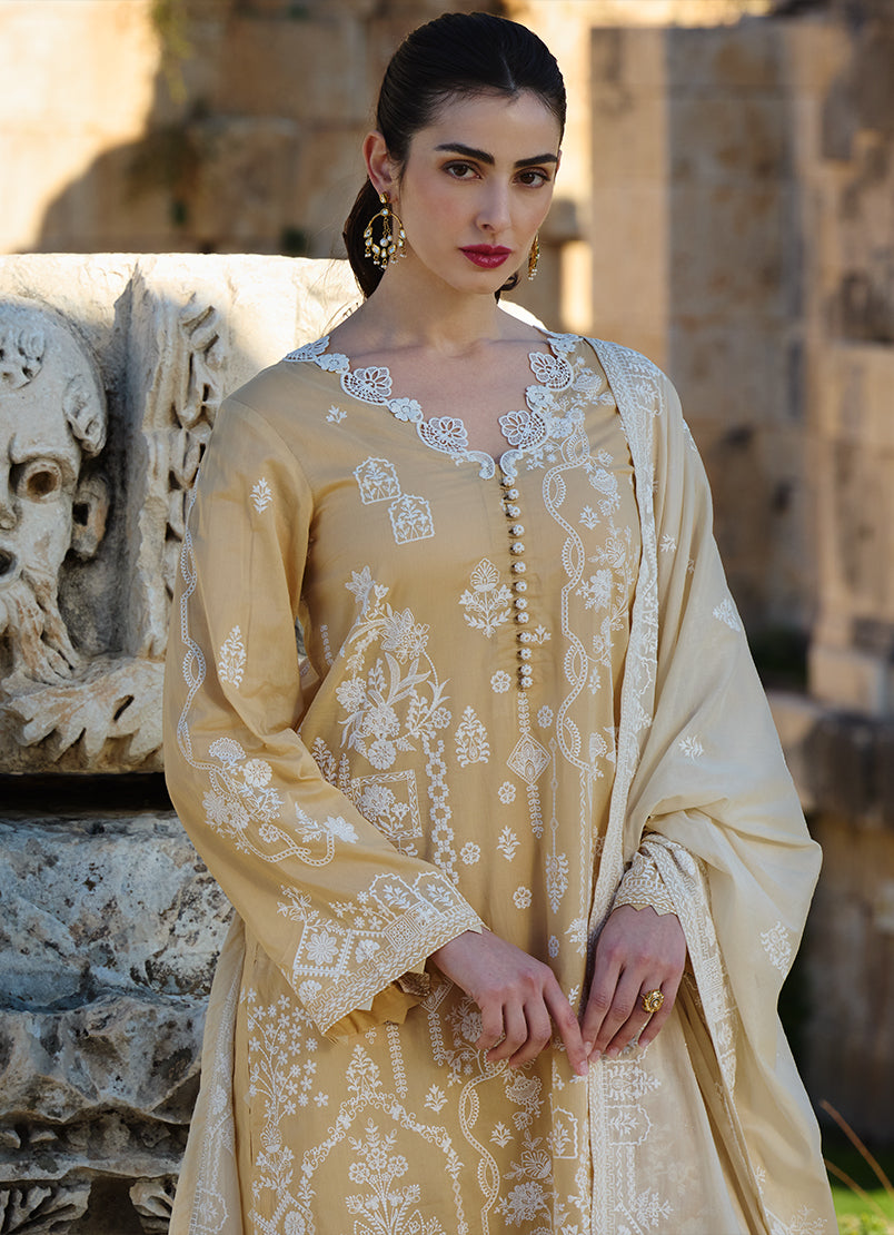Image | Lawnkari 25 | Ebru M Beige Cotton Lawn