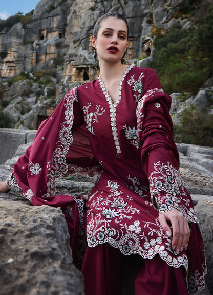 Image | Lawnkari 25 | Lilia M Maroon Cotton Lawn
