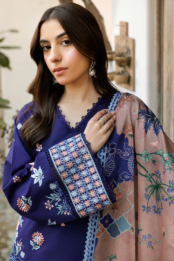 Farasha | Summer Weaves Embroidered Lawn | Indigo Glow M Navy Lawn