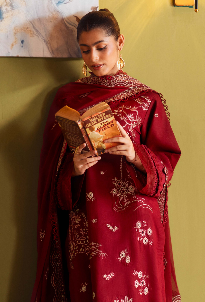 Humdum | Lala Rukh Lawn | Lalarukh - D01 M Red Lawn