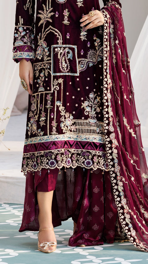 Zebtan | Andaz e Makhmal | ZAM-09 L Maroon Velvet
