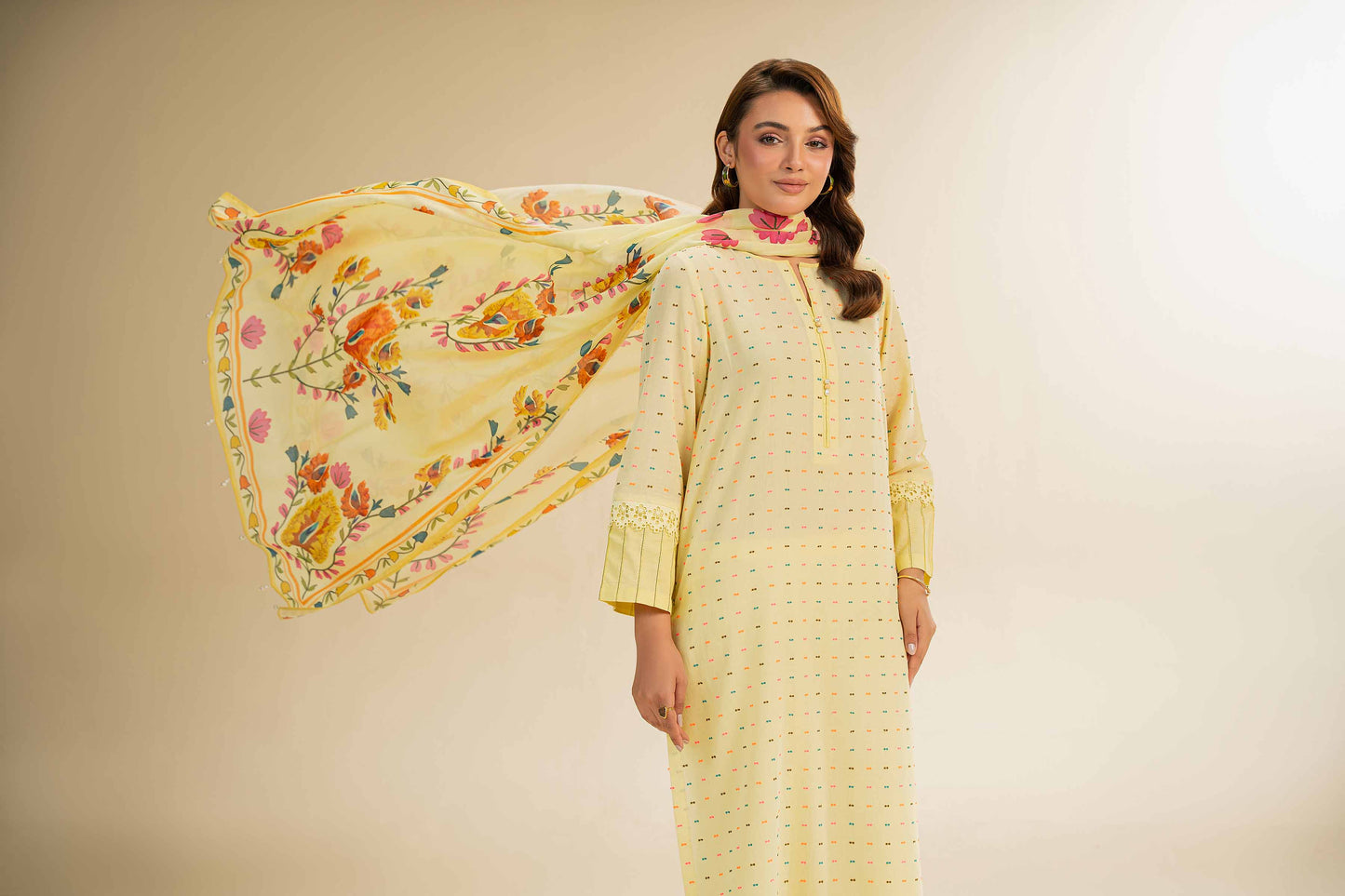Nishat | Cross Season Edit | 42501111 XL Lime Yellow Jacquard