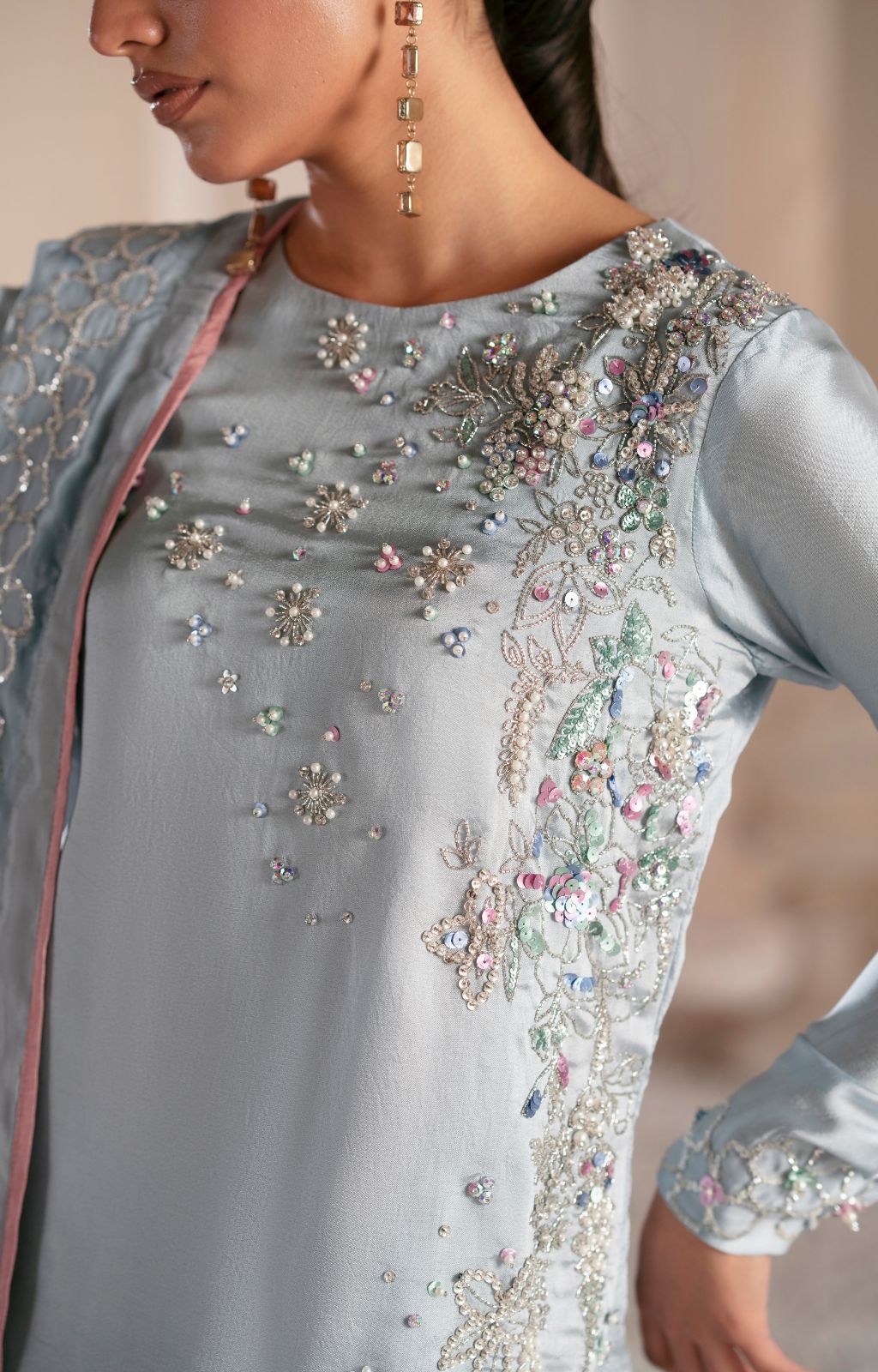Ajr Couture | Symphony Luxe Festive 25 | Midnight Bloom L Silver Sheesha Silk