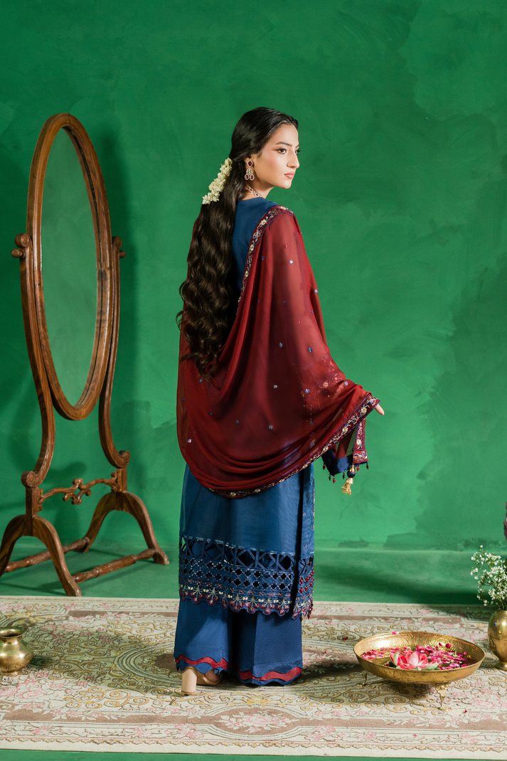 Zebtan | Farmaish Formals | FC-09 S Cobalt Blue Chiffon
