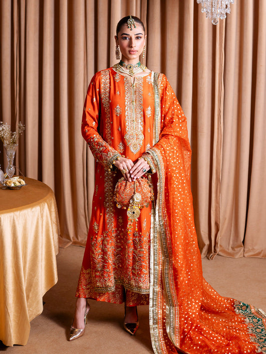Faiza Faisal | Rema Wedding Formals 24 | Mehroze S Burnt Orange Raw Silk
