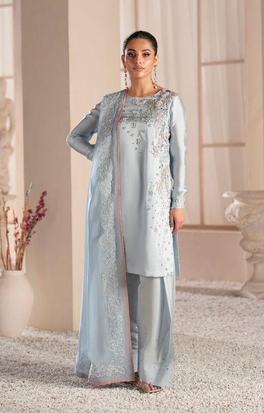 Ajr Couture | Symphony Luxe Festive 25 | Midnight Bloom S Silver Sheesha Silk