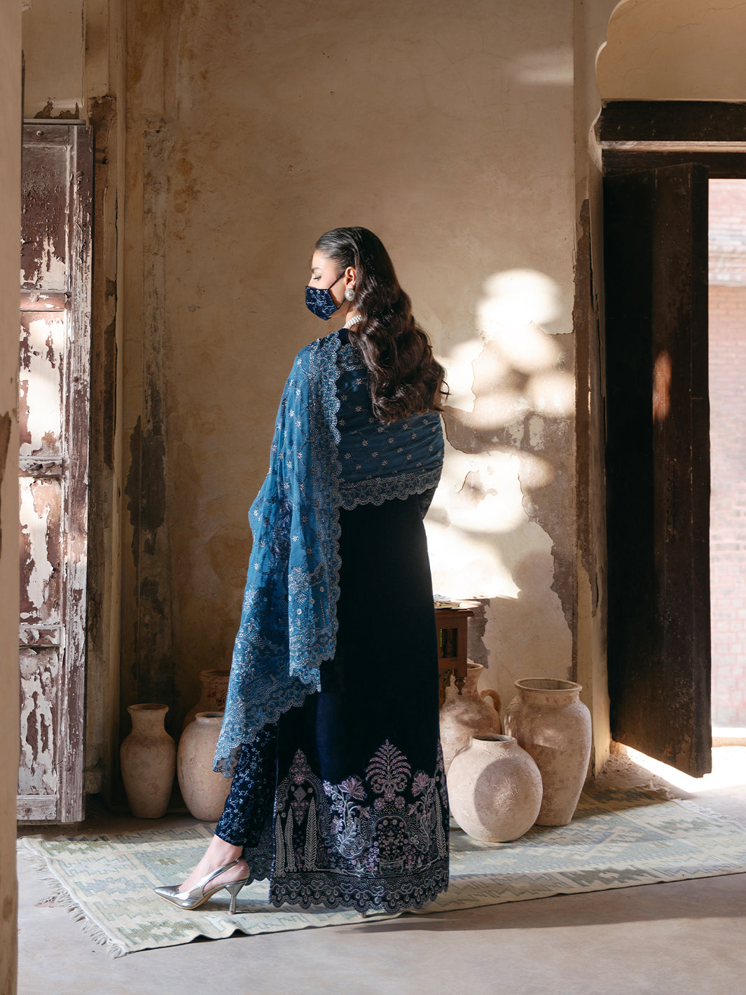 Flossie | Siara Velvet Formals | V-105 - B S Teal Blue Velvet