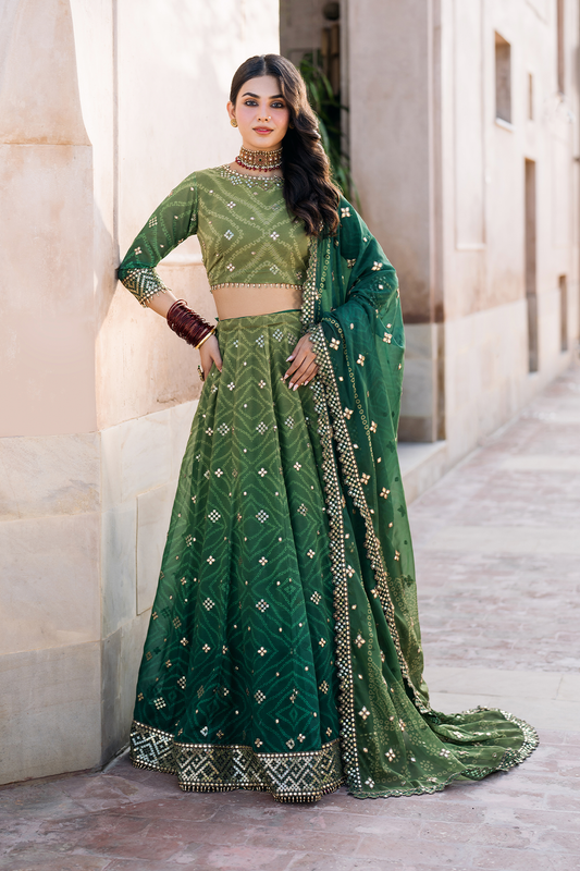 Iznik | Bandhani Formals | UE-328 XS Emerald Green Chiffon
