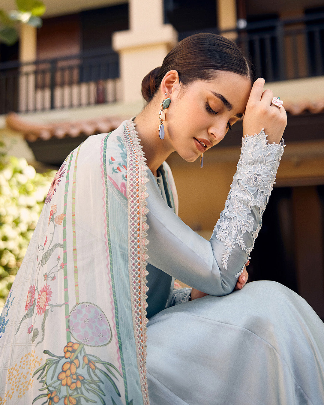 Faiza Saqlain | Carmela Luxury Pret | Leia M Pastel Blue Oak Silk