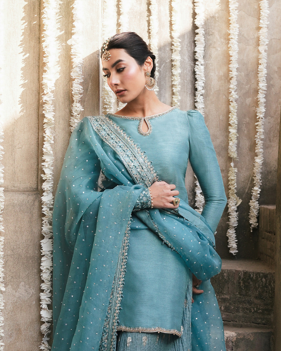 Faiza Saqlain | Zimmal Formals | Tisha M Teal Blue Korean Raw Silk