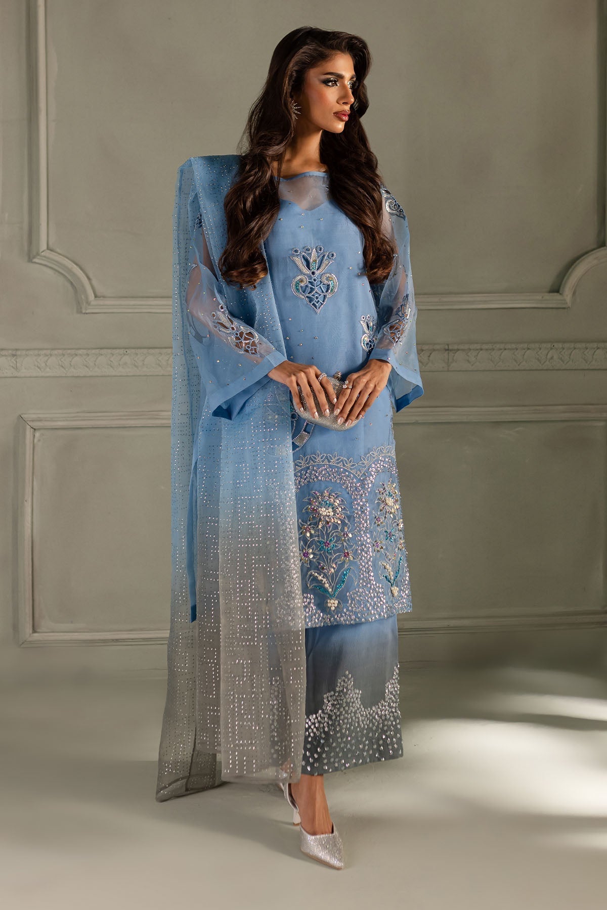 Nureh | Tiny Twinkles | Cosmic Glow TW-11 M Denium Blue Organza
