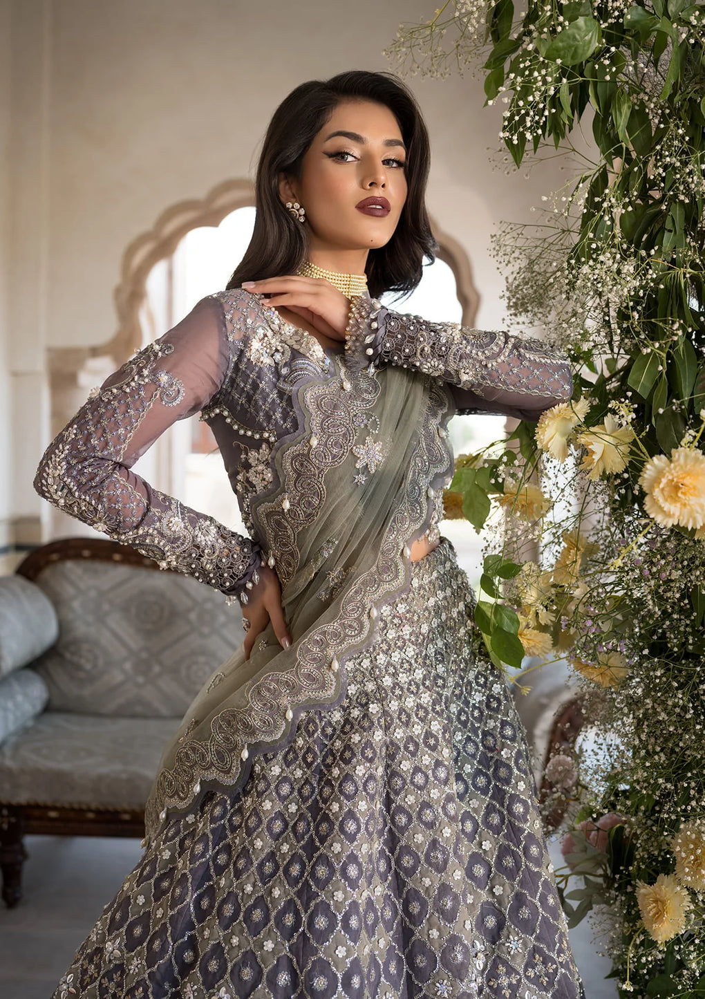 Elaf Premium | Formal Handwork Collection | EFH-02 NAZNEEN L Gray Organza