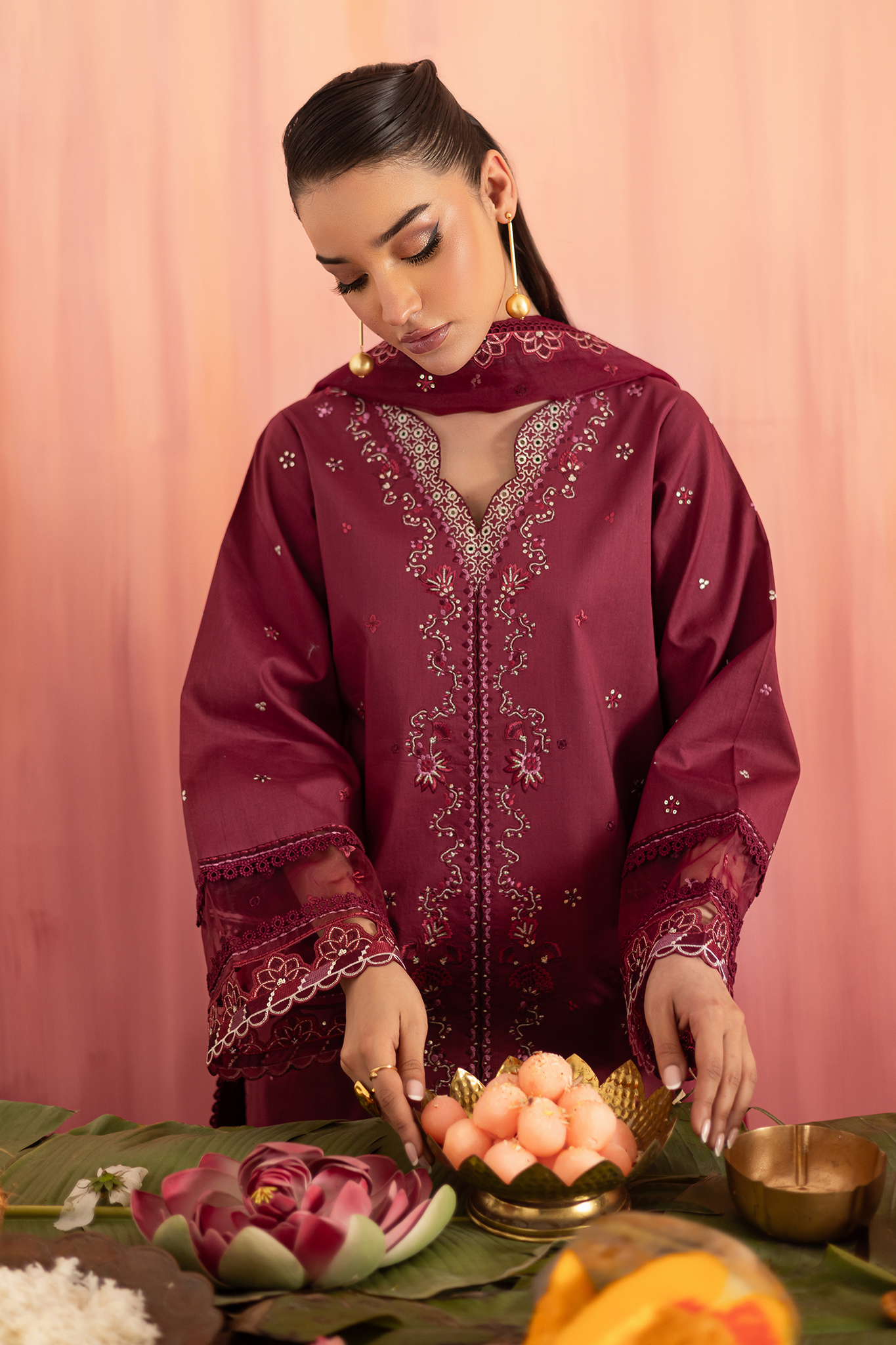 Seran | Nayab Eid Lawn | MEHER Custom Size Maroon Lawn