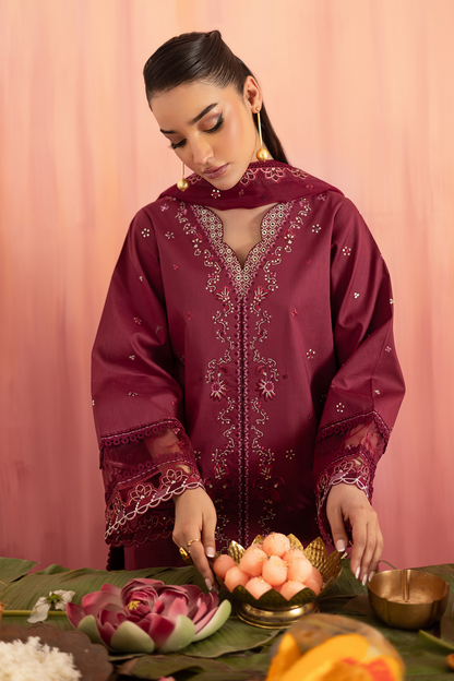 Seran | Nayab Eid Lawn | MEHER Custom Size Maroon Lawn