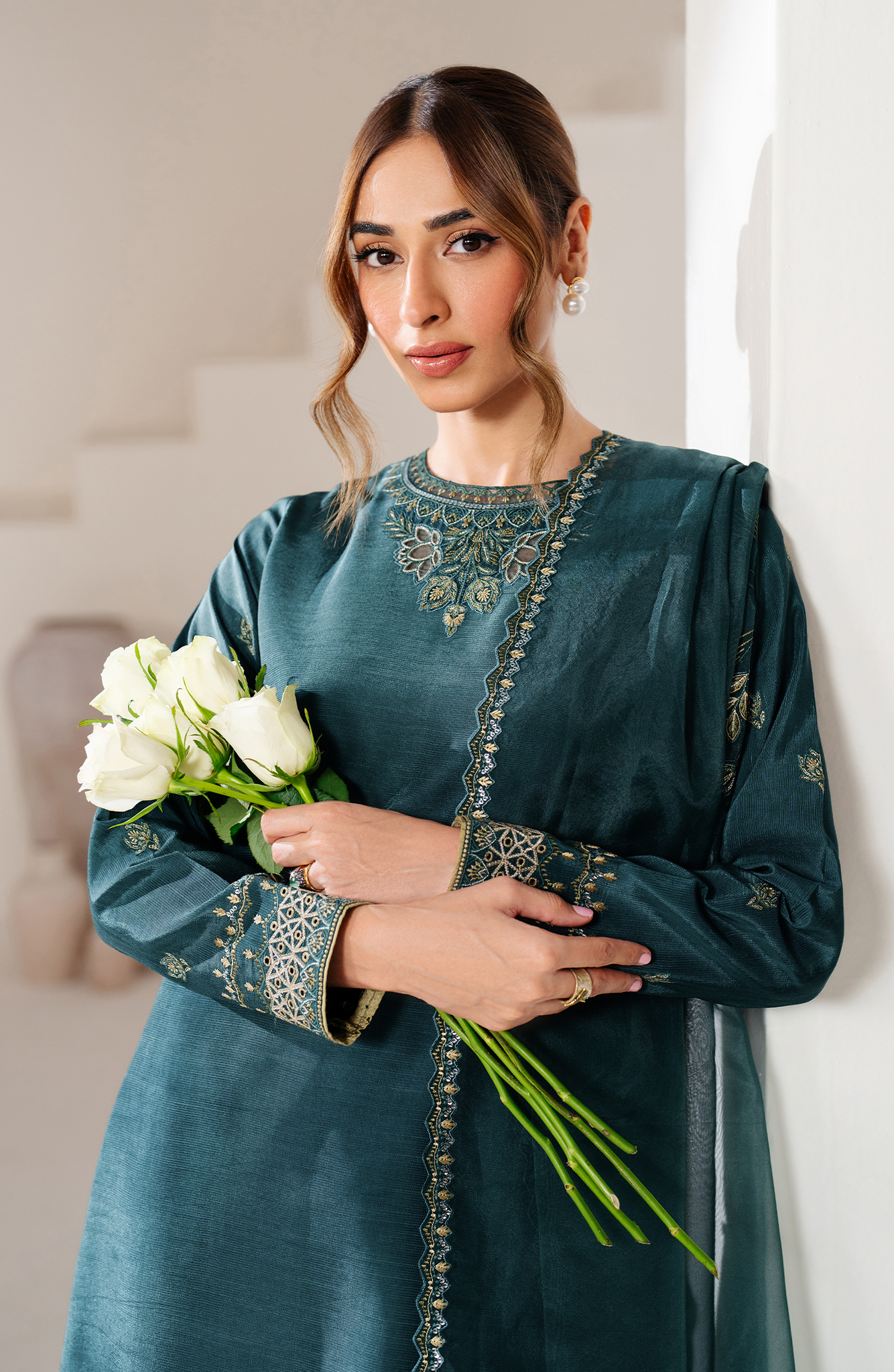 Seran | Eid Luxe Pret 25 | ZEINA M Teal Green Raw Silk