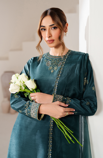 Seran | Eid Luxe Pret 25 | ZEINA M Teal Green Raw Silk