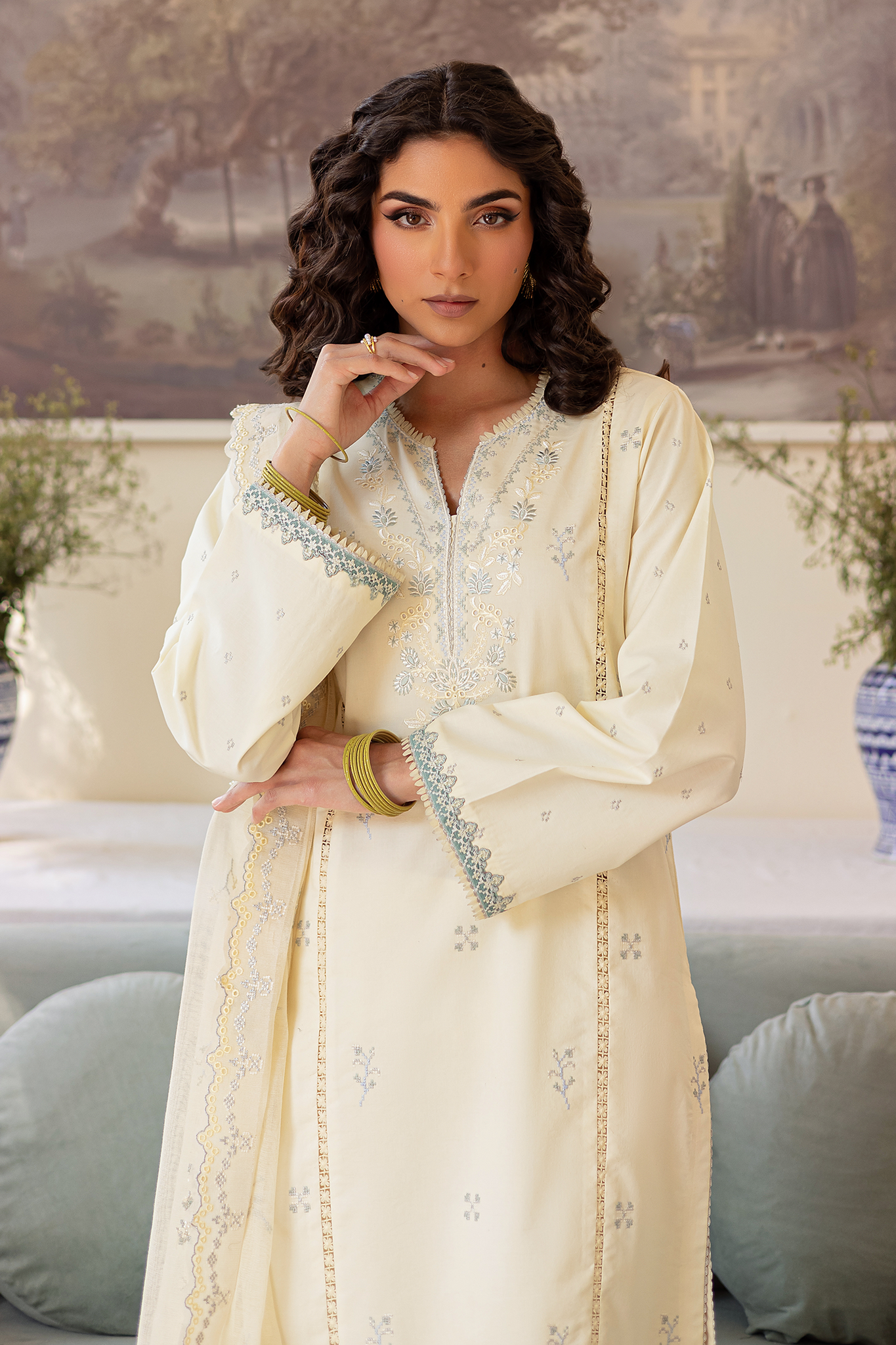 Seran | Nayab Eid Lawn | HINA XL Ivory Lawn