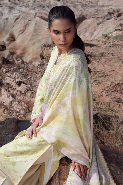 Seran | Afsanah Lawn 25 | SAHAR M Pastel Yellow Lawn